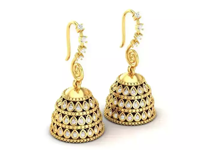 Golden Bell Earrings With Diamonds  2