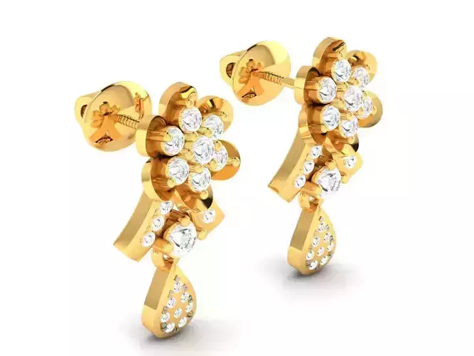 Floral Gold Color Eartops With Diamonds