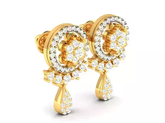 Round Gold Color Eartops With Diamonds