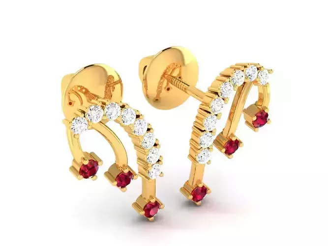 Gold Color Eartops With Diamonds and Gems