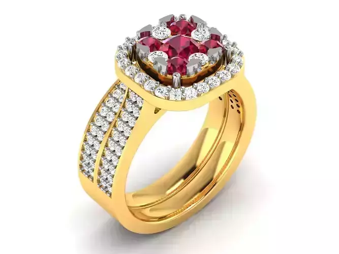 Gold Color Halo Engagement Ring With Gemstones