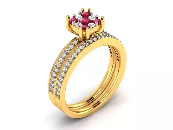 Gold Color Engagement Ring With Ruby Gems