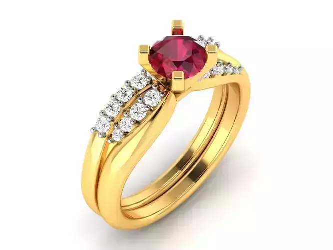 Gold Color Engagement Ring With Ruby Gems 2