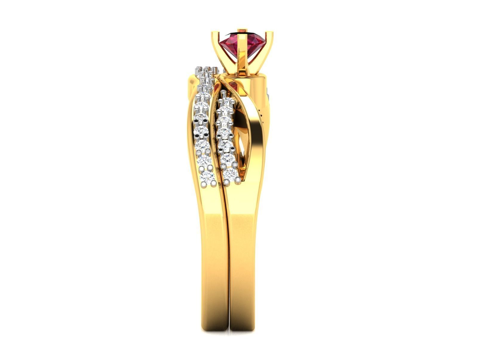 Gold Color Engagement Ring With Ruby Gems 3 3D print model_4