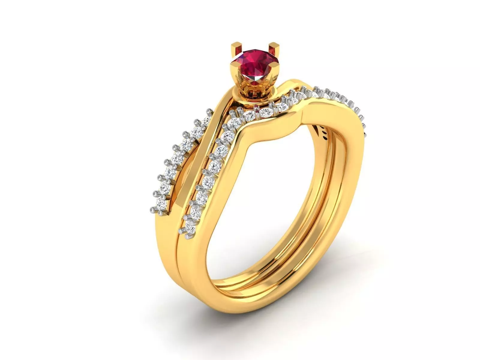 Gold Color Engagement Ring With Ruby Gems 3 3D print model_0