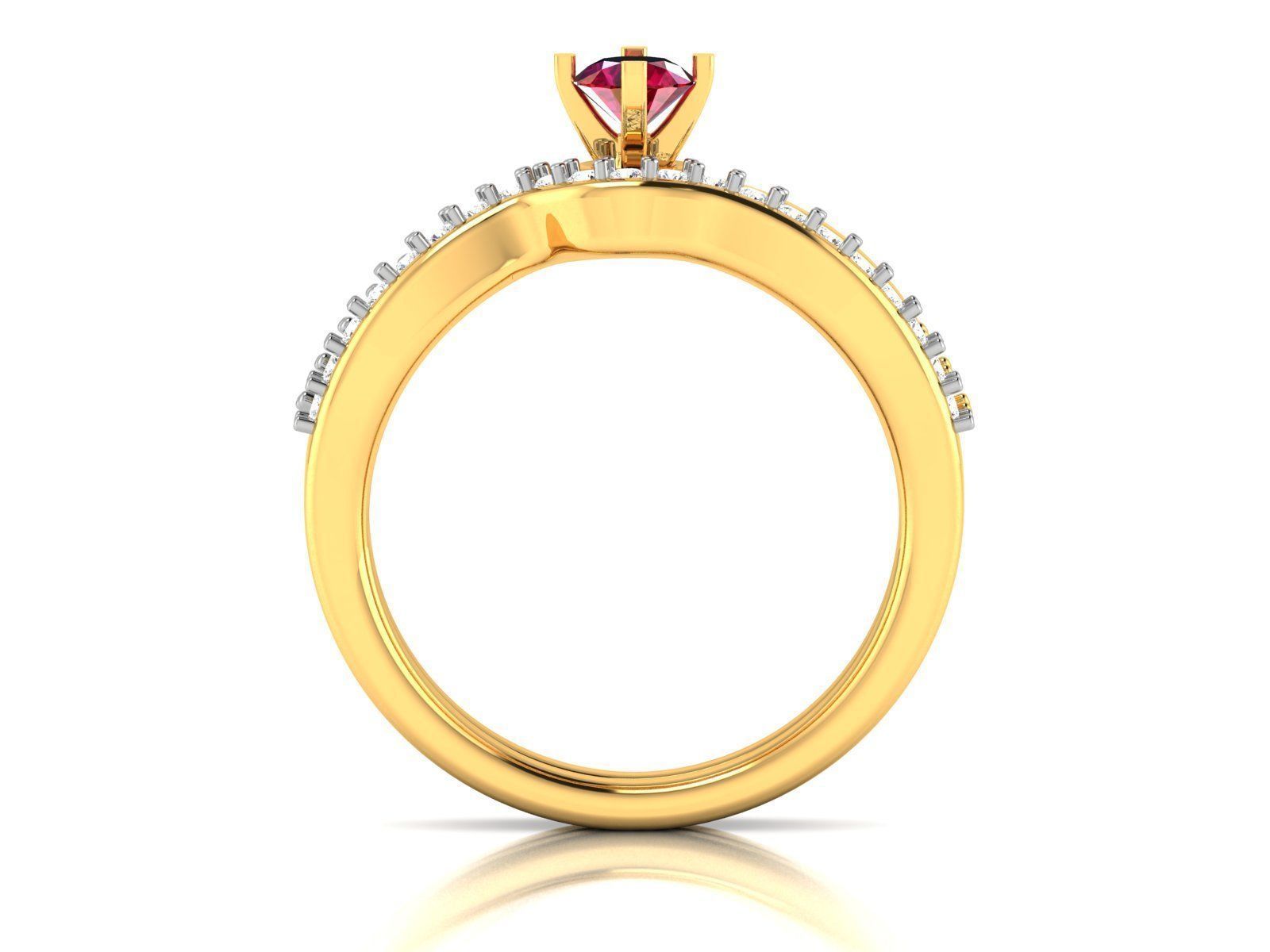 Gold Color Engagement Ring With Ruby Gems 3 3D print model_2