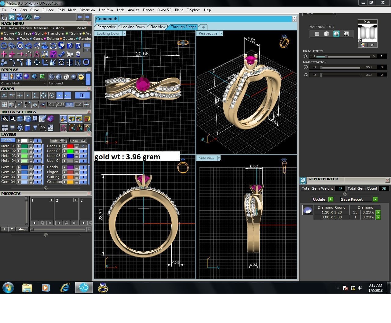 Gold Color Engagement Ring With Ruby Gems 3 3D print model_9