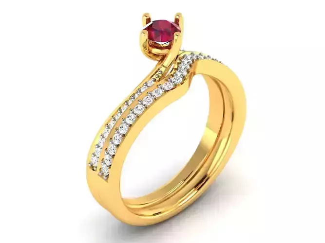 Gold Color Engagement Ring With Ruby 1