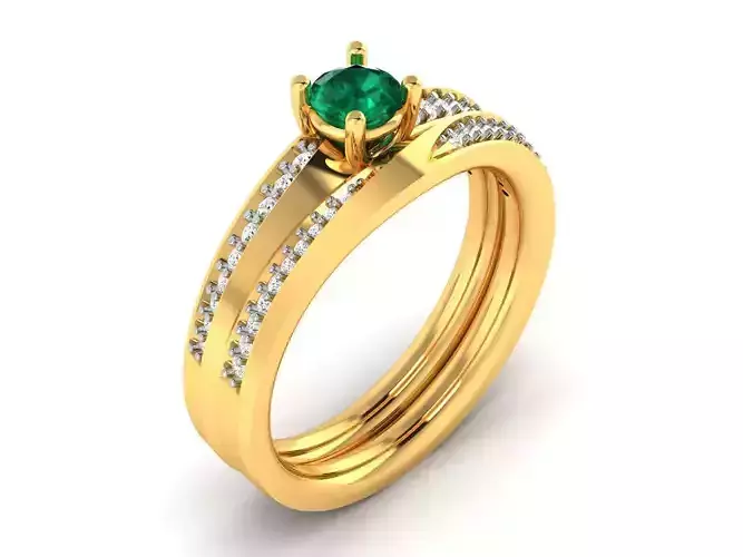 Gold Color Engagement Ring With Emerald