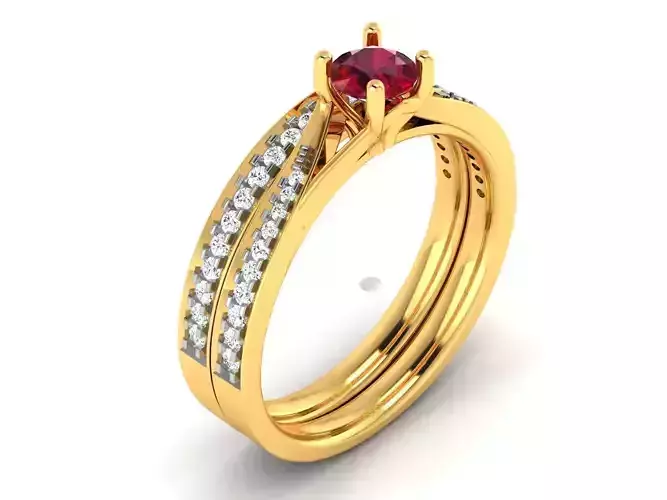Gold Color Engagement Ring With Ruby 2