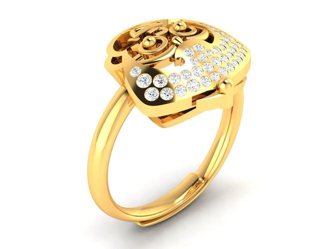 OM Script Golden Engagement Ring With Diamonds 3D print model