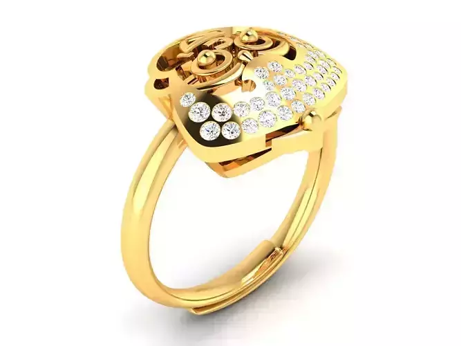 OM Script Golden Engagement Ring With Diamonds