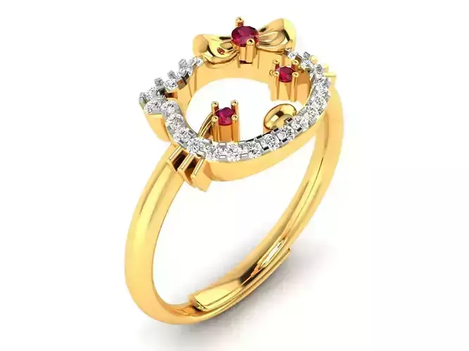 Cat Face Shaped Engagement Ring With Diamonds 3D print model