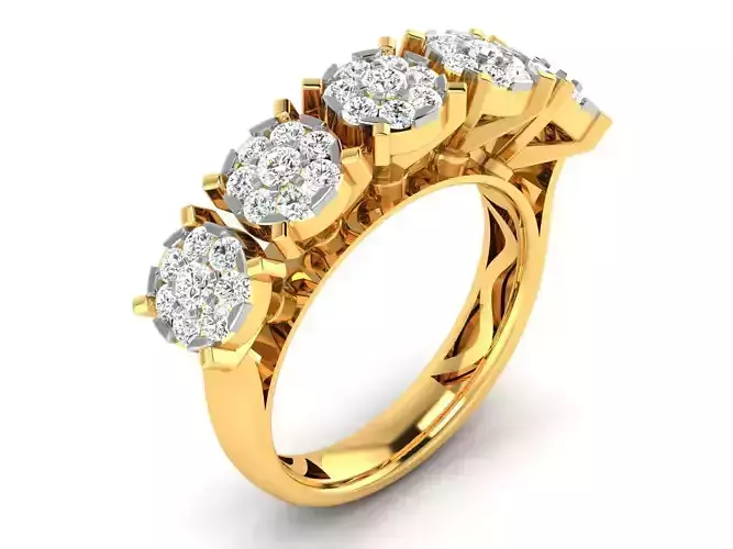Carved Gold Color Engagement Ring With Diamonds