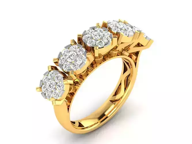 Carved Gold Color Engagement Ring With Diamonds 1 3D print model