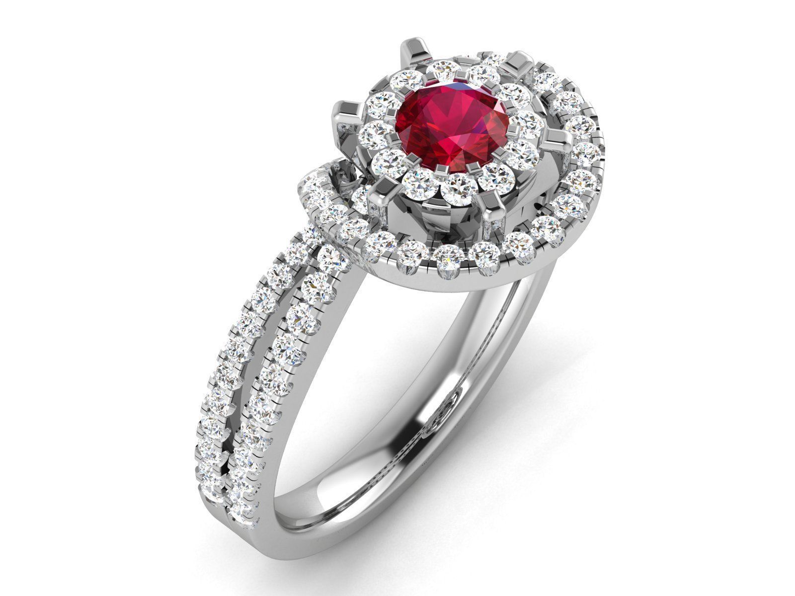 Swirl Engagement Ring With Diamonds and Ruby 3D print model_1