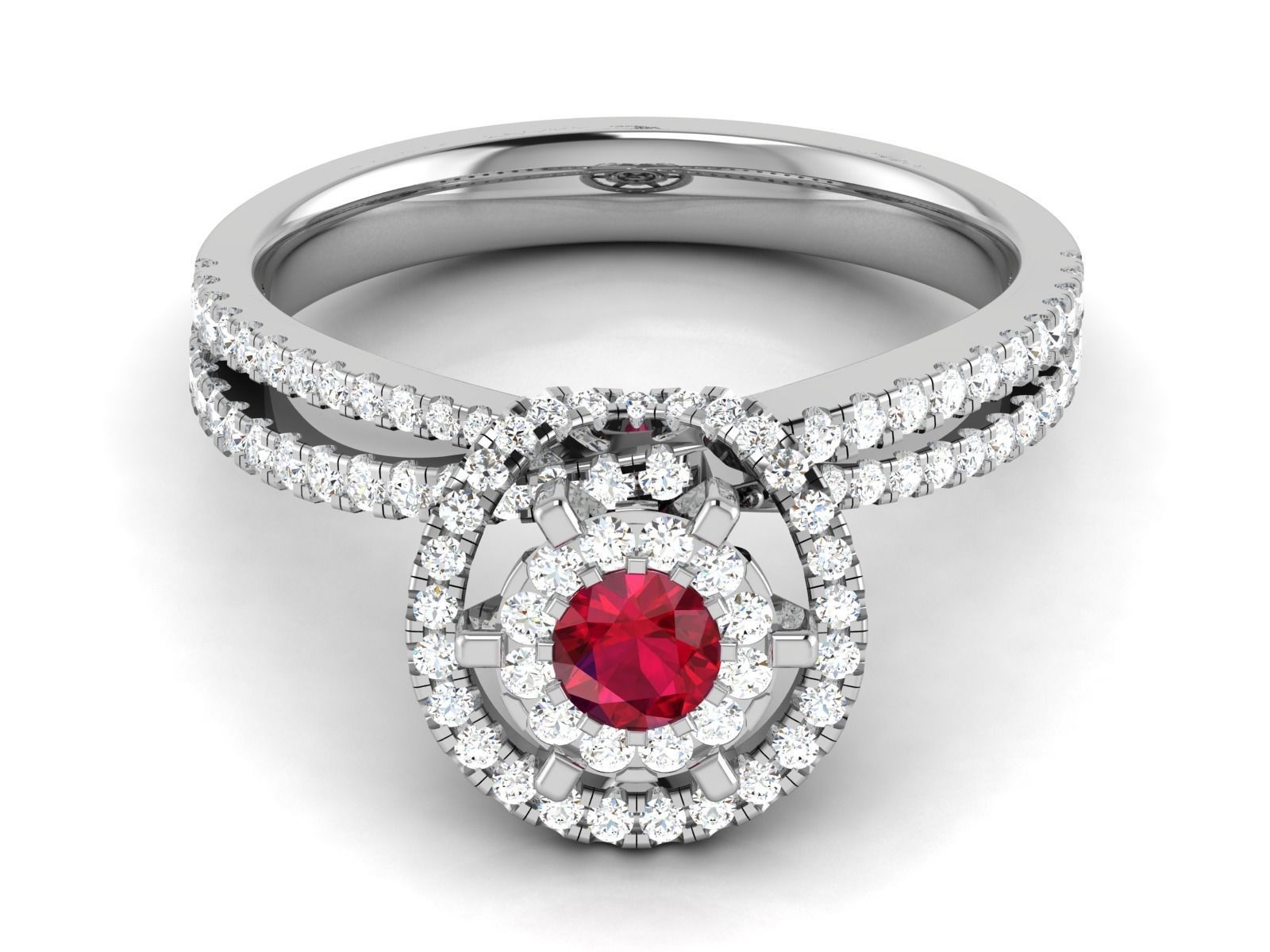 Swirl Engagement Ring With Diamonds and Ruby 3D print model_6