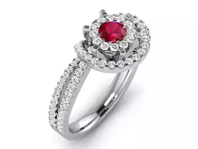 Swirl Engagement Ring With Diamonds and Ruby