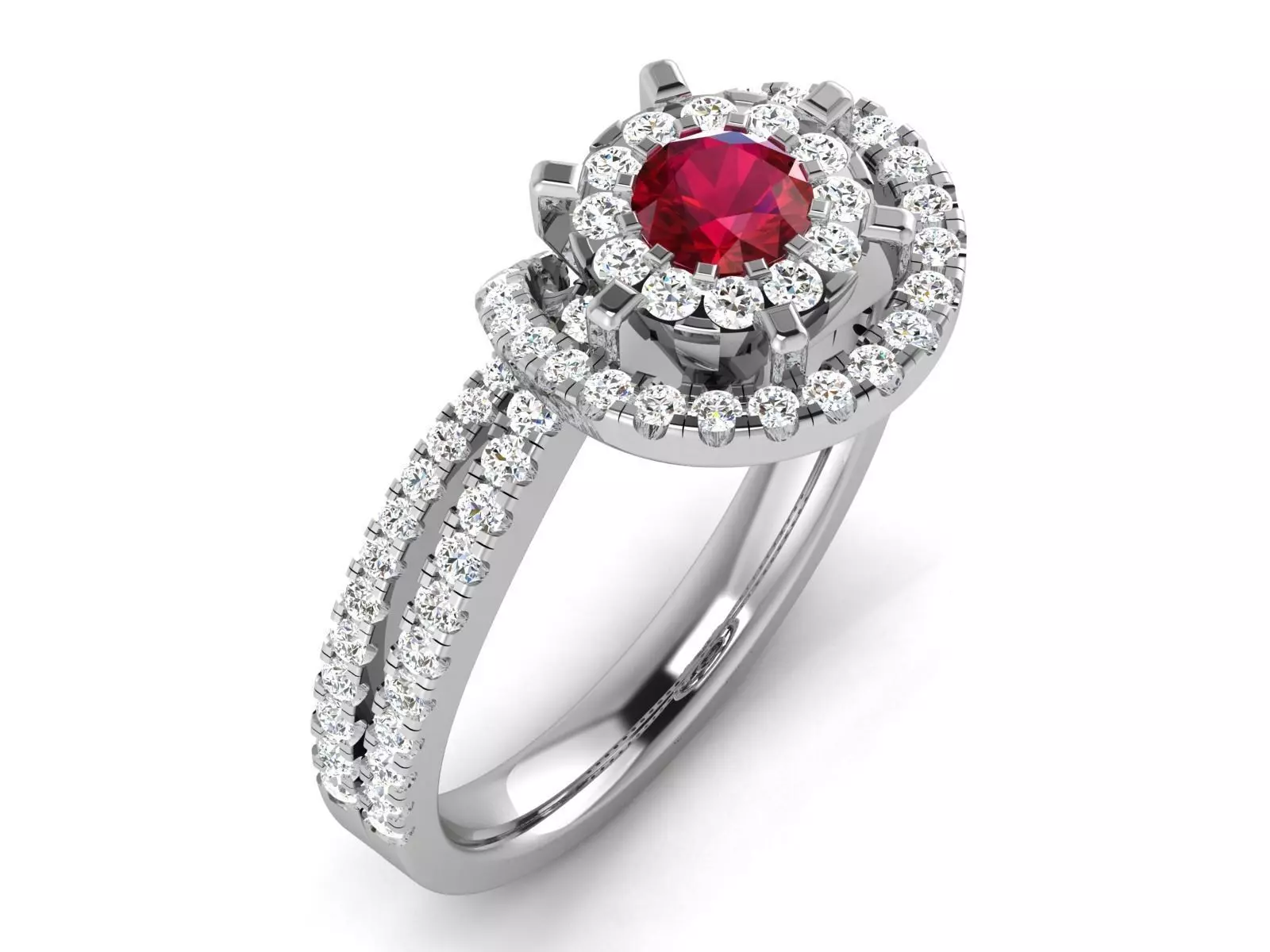 Swirl Engagement Ring With Diamonds and Ruby 3D print model_0