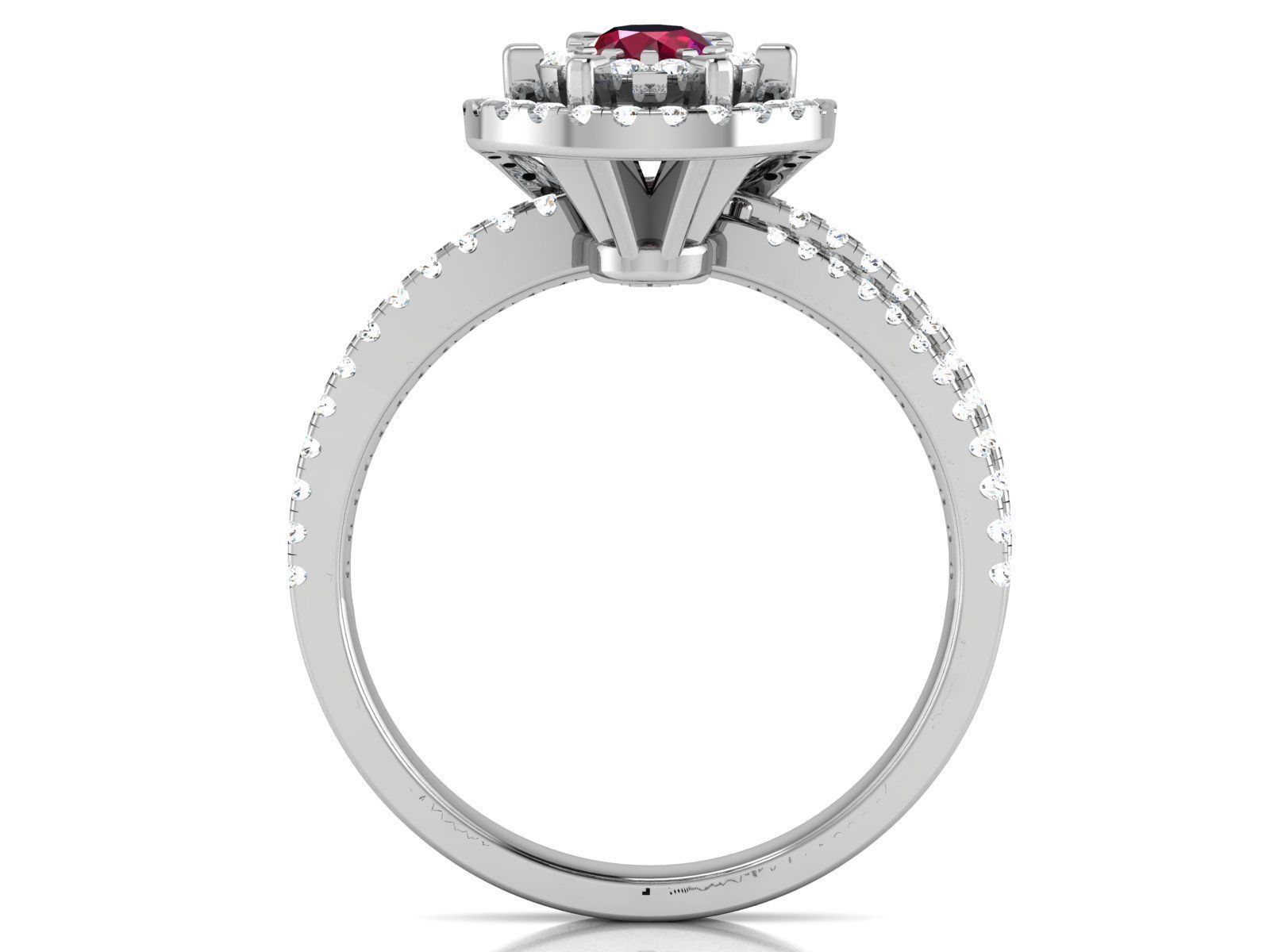 Swirl Engagement Ring With Diamonds and Ruby 3D print model_3