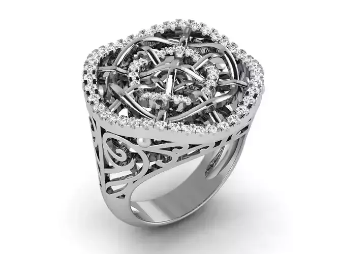 Big Carved Engagement Ring With Diamonds 3D print model
