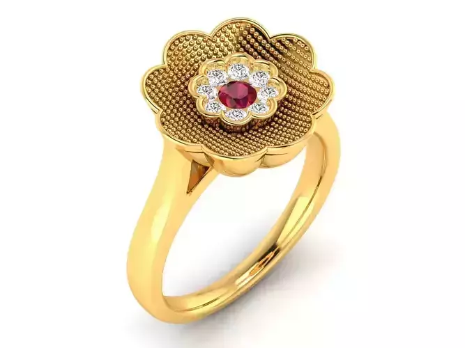 Flower Shaped Engagement Ring With Gemstone