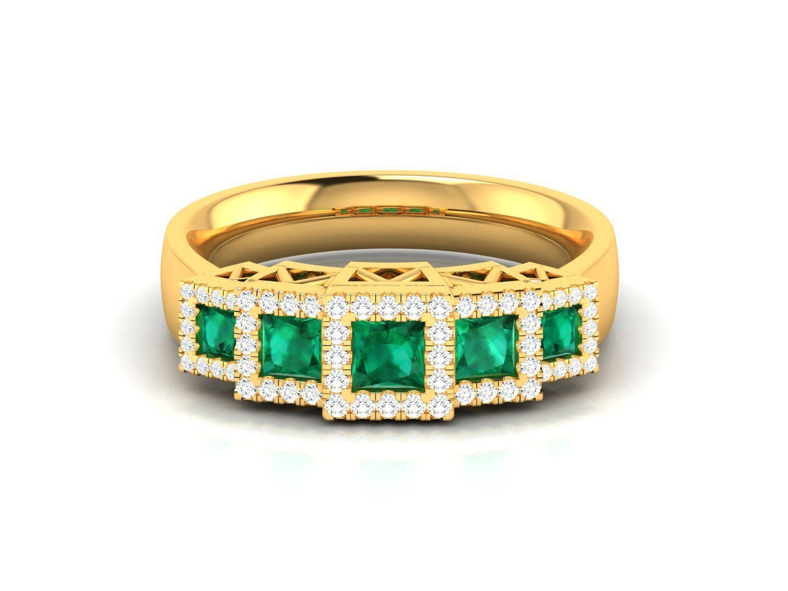 Gold Color Engagement Ring With Emerald 1 3D print model_4