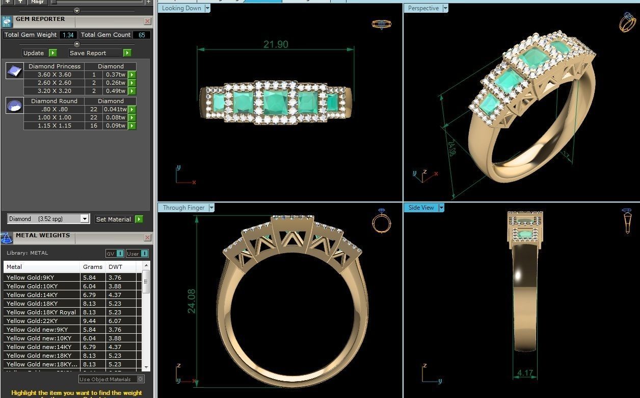 Gold Color Engagement Ring With Emerald 1 3D print model_6