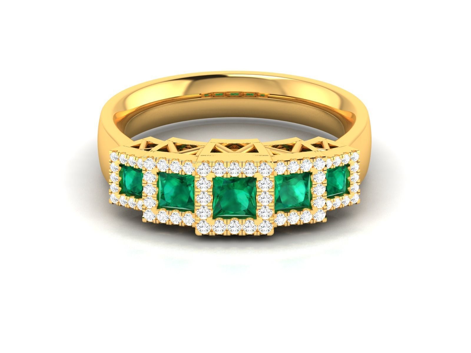 Gold Color Engagement Ring With Emerald 1 3D print model_5