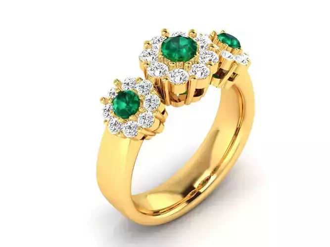 Gold Color Engagement Ring With Emeralds