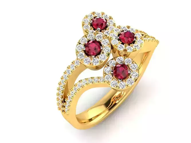 Swirled Golden Engagement Ring With Ruby