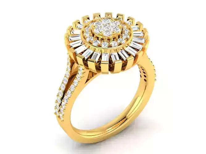 Round Golden Engagement Ring With Diamonds