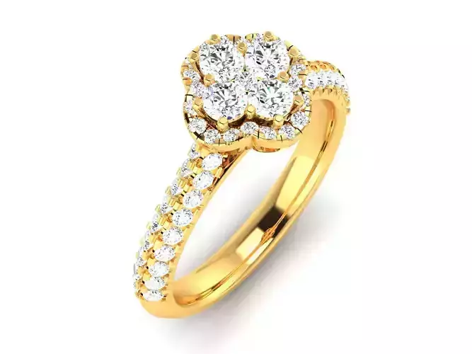 Flower Shaped Golden Engagement Ring With Diamonds