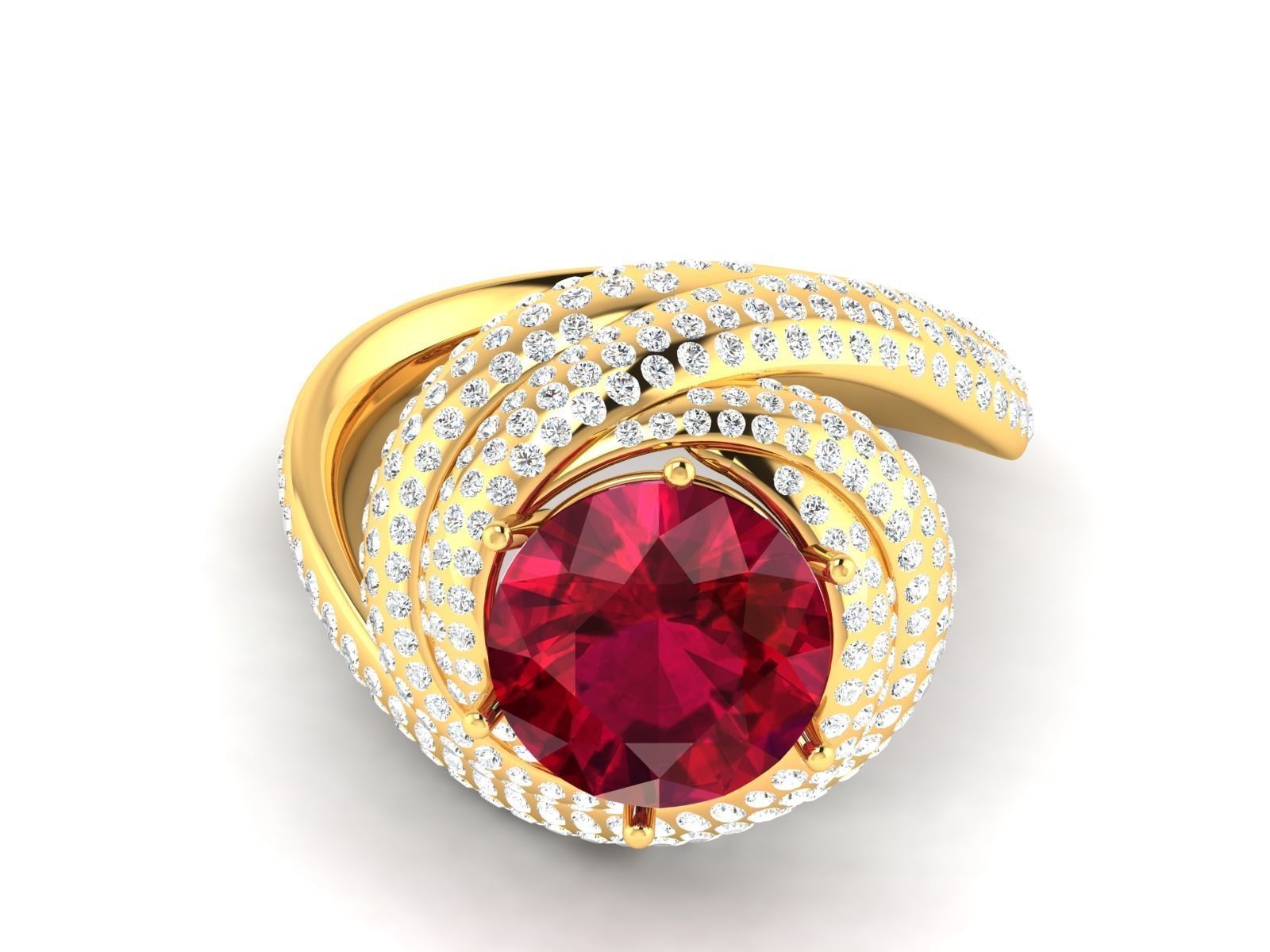 Swirl Spiral Engagement Ring With Ruby 3D print model_7