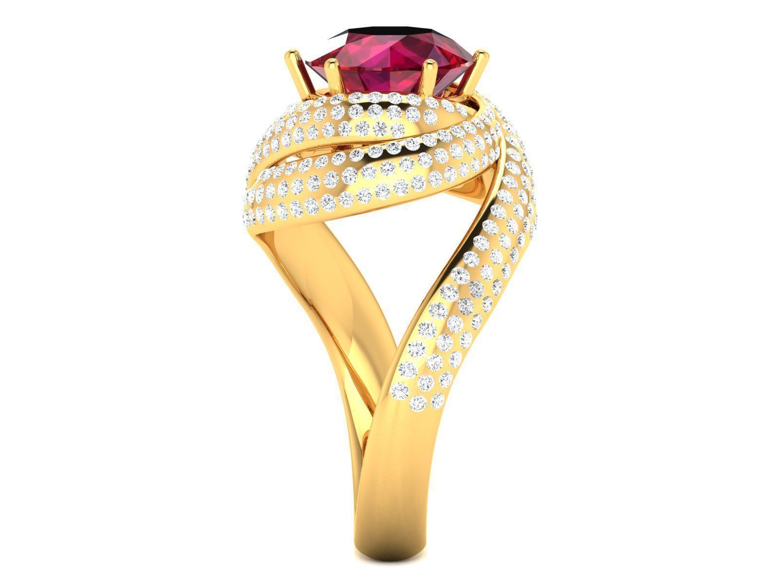 Swirl Spiral Engagement Ring With Ruby 3D print model_4