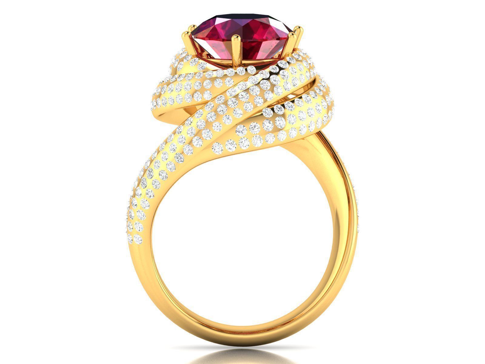 Swirl Spiral Engagement Ring With Ruby 3D print model_2