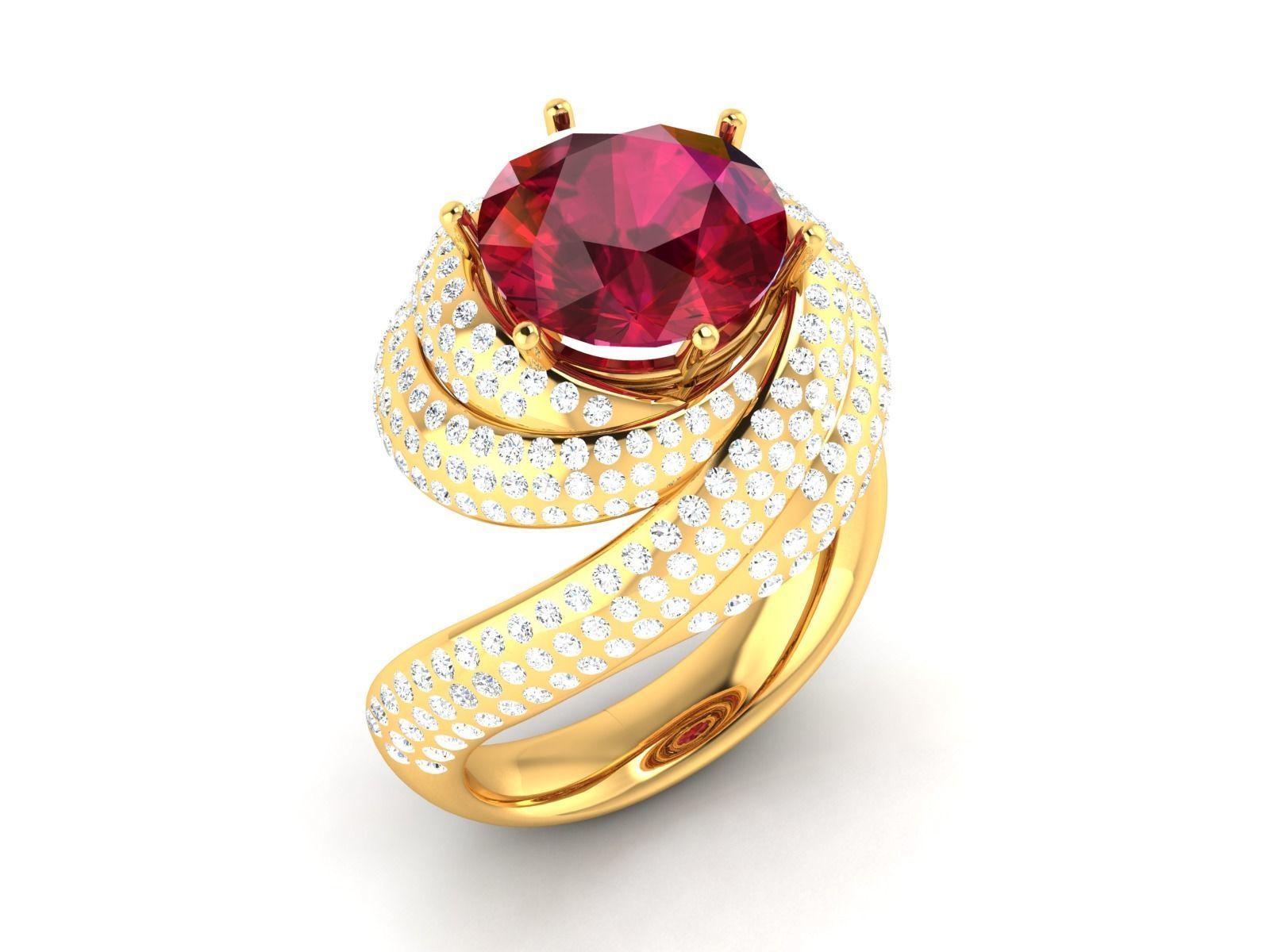 Swirl Spiral Engagement Ring With Ruby 3D print model_1