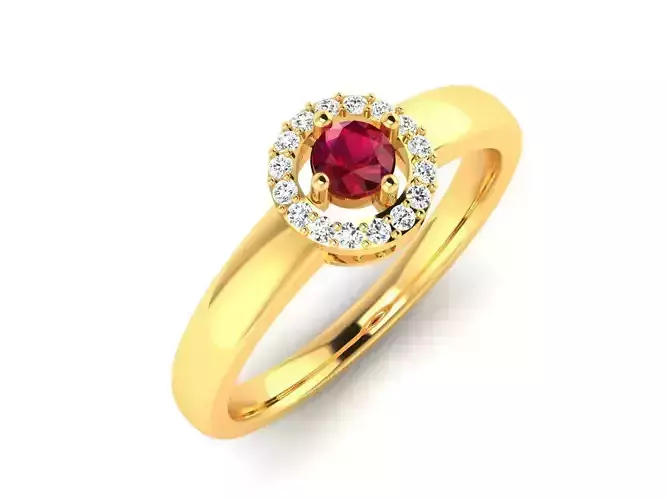 Gold Color Halo Engagement Ring With Ruby