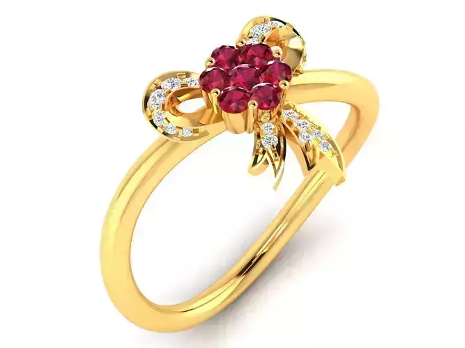Flower Shaped Golden Engagement Ring With Ruby