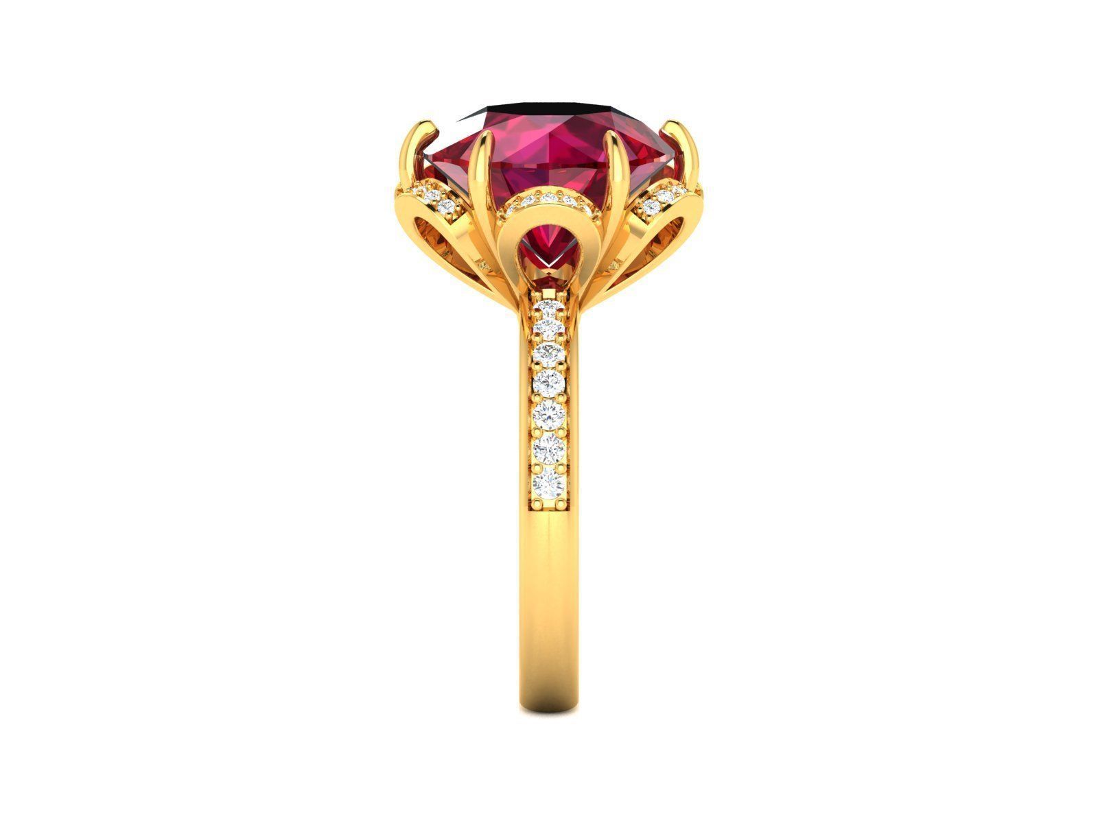 Golden Engagement Ring With Ruby 3D print model_4
