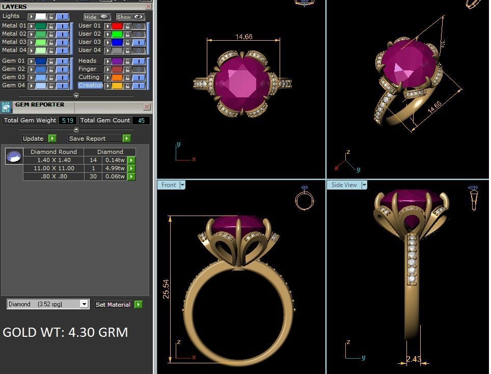 Golden Engagement Ring With Ruby 3D print model_9