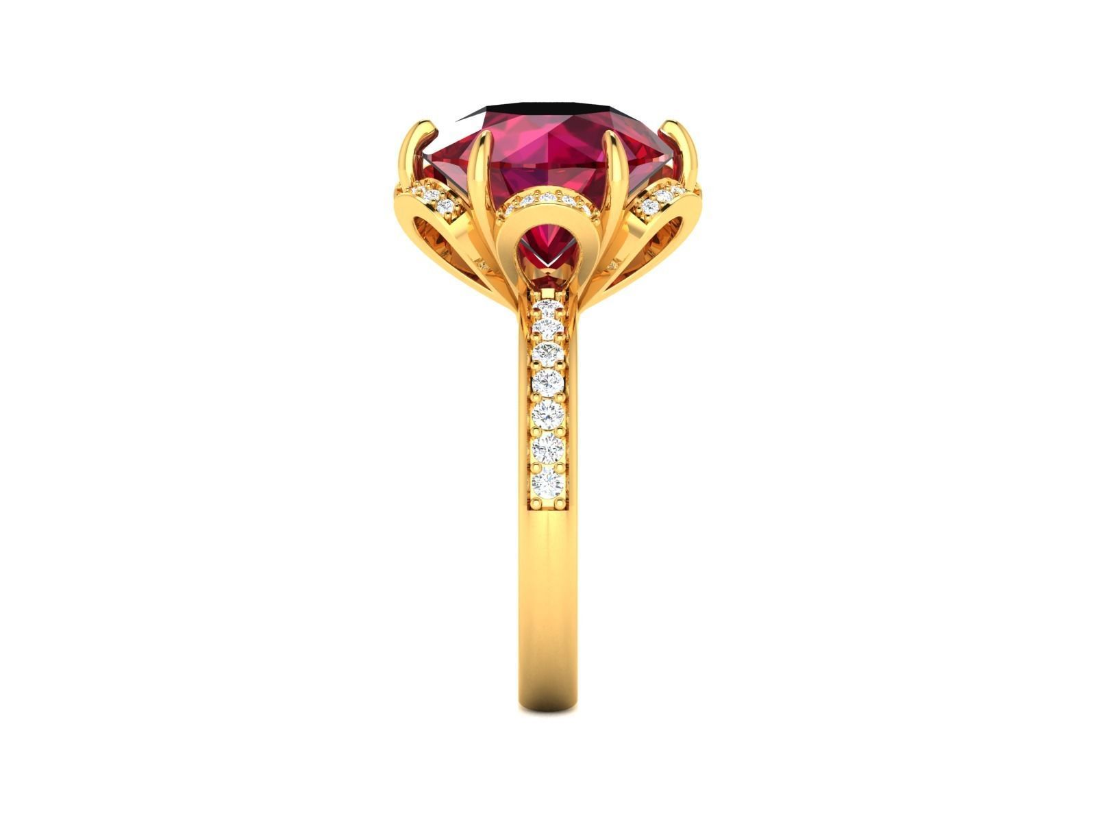 Golden Engagement Ring With Ruby 3D print model_5