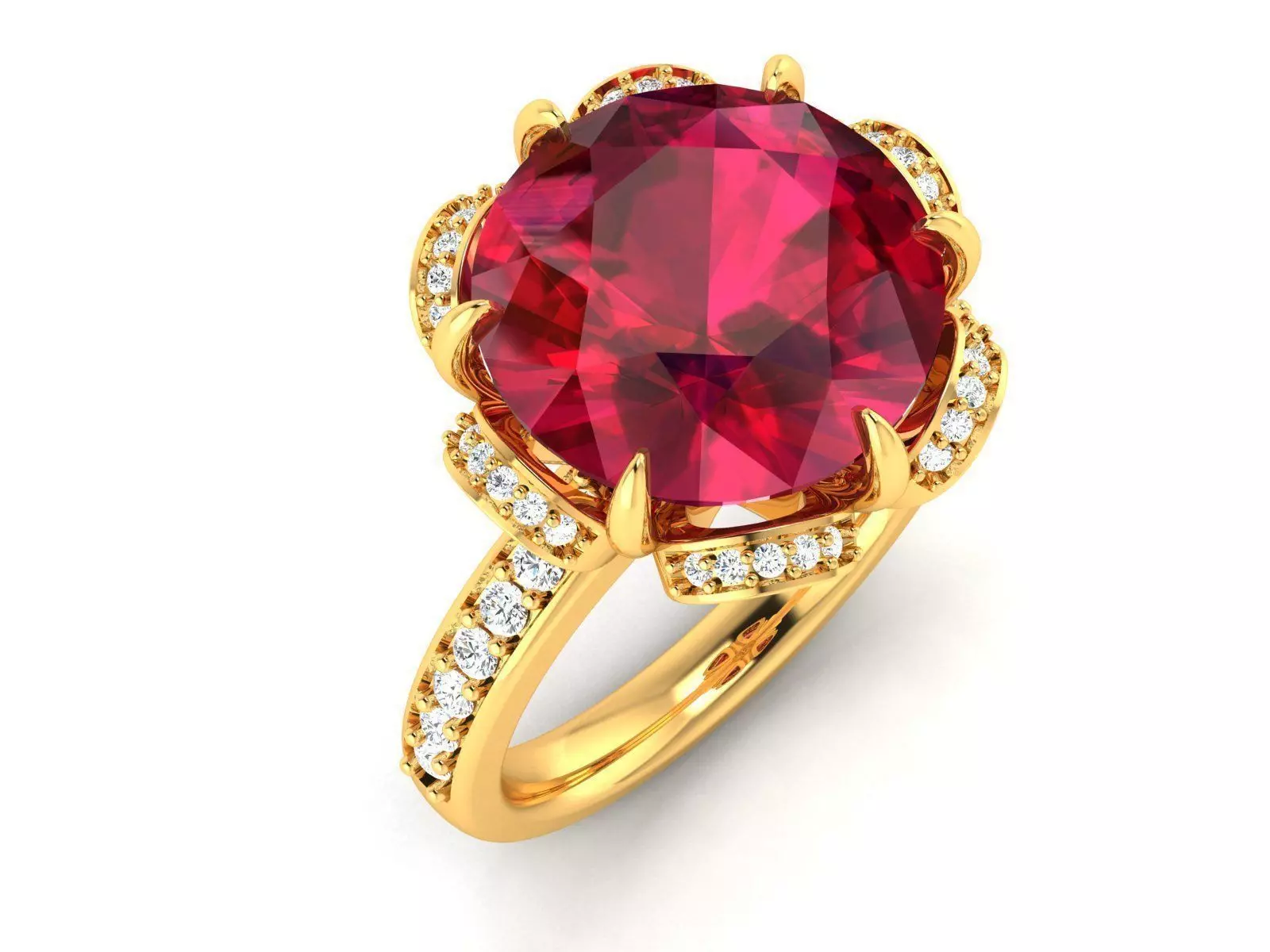 Golden Engagement Ring With Ruby 3D print model_0