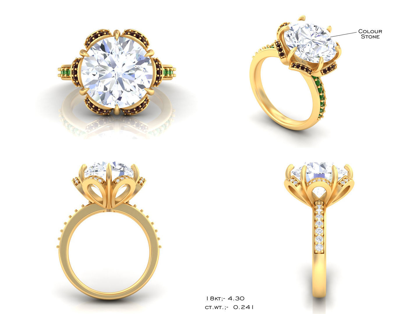 Golden Engagement Ring With Ruby 3D print model_8