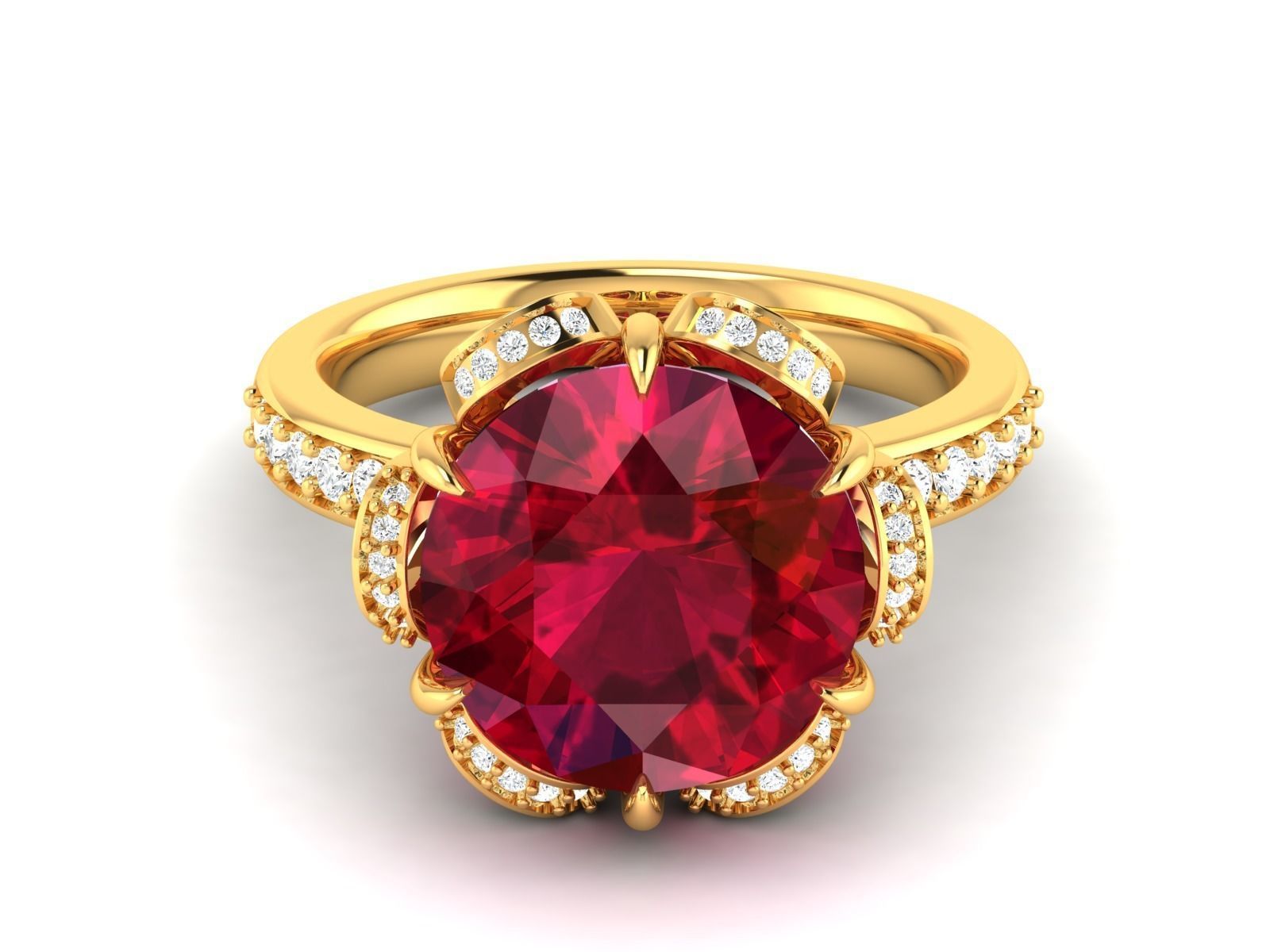 Golden Engagement Ring With Ruby 3D print model_7