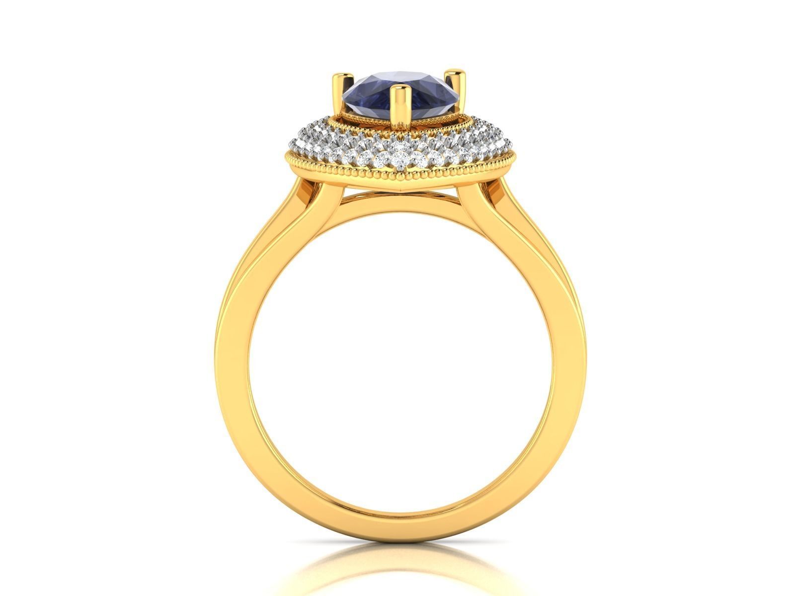 Drop Shaped Halo Golden Engagement Ring With Sapphire 3D print model_3