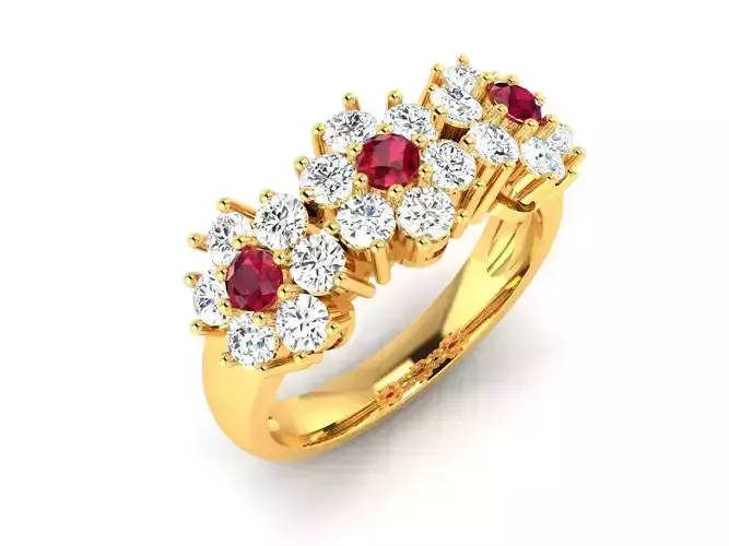 Flower Shaped Golden Engagement Ring With Ruby 1
