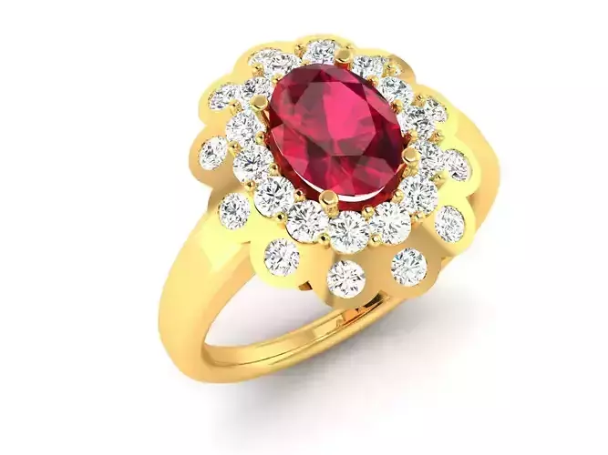 Oval Flower Shaped Engagement Ring With Diamonds