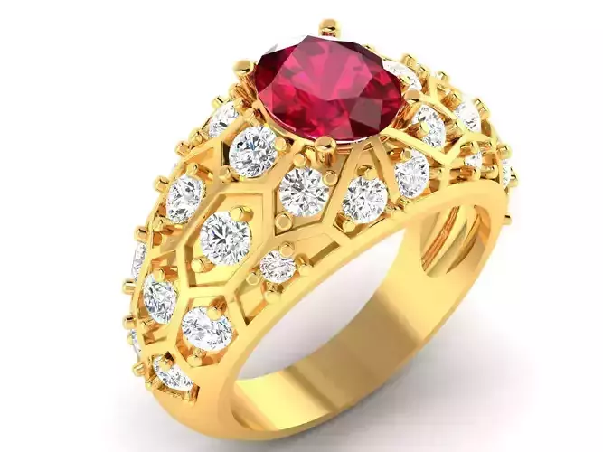 Thick Gold Color Engagement Ring With Ruby