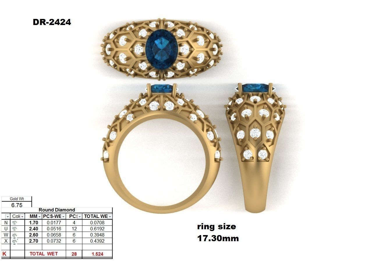 Thick Gold Color Engagement Ring With Ruby 3D print model_8